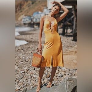 Anthropologie Slit Front Dress in Maize (Size Medium)